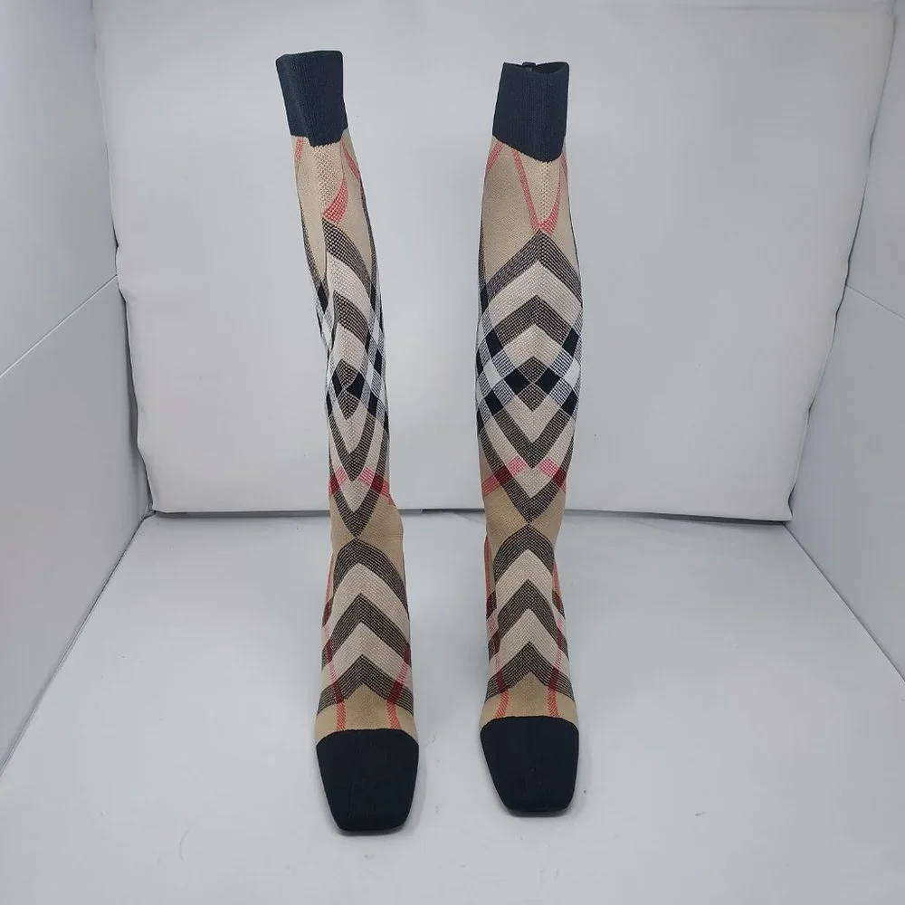 Burberry Dolman Checked Stretch-Cotton Boots - Picture 7 of 10